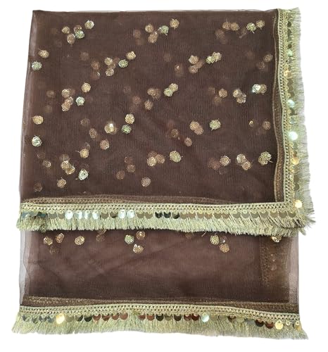 Image of Navti Creations Women's Lightweight Net Dupatta With Sequence Embroidery & Kiran Border (Length 2.25m)