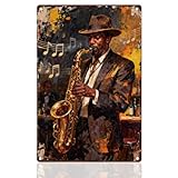 Le musicien de jazz joue sur le panneau en métal : fabriqué en métal, robuste, antirouille, imperméable et résistant à l'huile, facile à nettoyer, peut être utilisé à l'intérieur ou à l'extérieur