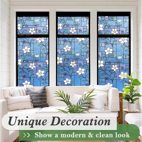 Image of MOCOCO Premium Vinyl Privacy Stained Window Glass Sticker (12x25 Inch) - Self-Adhesive Decorative Film Opaque Sheet Tint Wallpaper for Glass Cover Window, Door, Office, Home.| Anti-UV. Mystic Blue