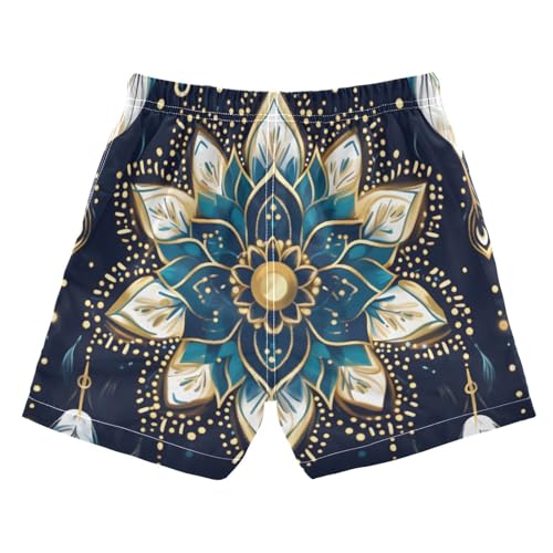 Boys Swim Trunks Blue Flower Feathers Pattern Toddler Swim Shorts Beach Board Shorts Swimsuit2
