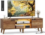 VASAGLE TV Placez-vous avec la station de recharge, pour 65-Inch TV, Centre de divertissement avec LED Lumière, console de 57,9 pouces longue, style transitoire, pour le salon, chambre à coucher, miel brun ULTV560K01