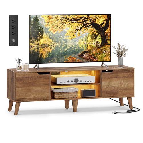 Image of VASAGLE TV Stand with Power Outlet, Entertainment Center with LED Light
