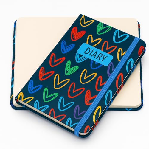 Image of COI Colorful Heart Notebook 5.5x8.5″ - 192 Pages of 80 GSM Natural-Shade Unlined Paper, Hardcover with Elastic Band, Two Satin Ribbons & Rounded Edges