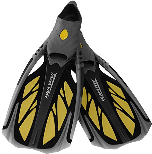 Foto von Aqua Speed Schnorchelflossen Erwachsene I Flossen Schwimmen I Taucherflossen I Schwimmflossen Pool I Vollfußflossen | Snorkeling Fins I Schwimmbadflossen I grau - gelb I Gr. 40-41 I INOX