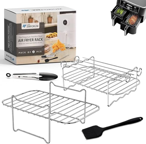 One Emporium Set Da 2 Griglie Per Fryer Ninja – Compatibile Con Fryer A Doppia Cesta, Forno E Microonde – Accessori In Acciaio Inox Con Pennello Per O