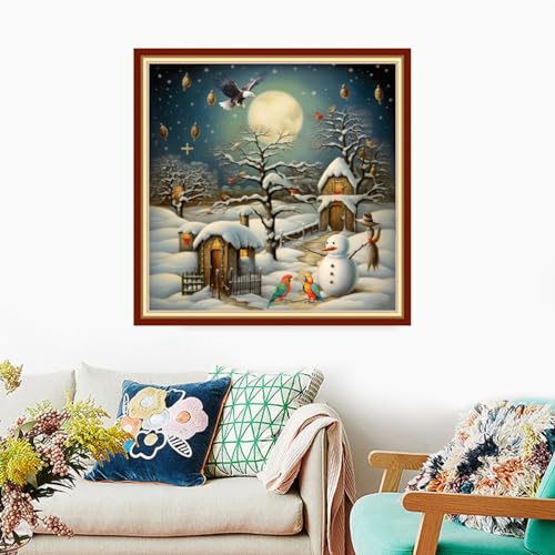 Image of Foxdiviy Stamped Cross Stitch Kits Full Range of Embroidery Needlework Starter Kits for Beginners Adults 11CT Embroidery Patterns Art Crafts DIY Needlepoint Kits-Snowscape 18x18 inch