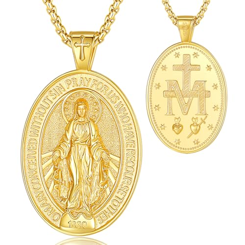 Eudora Harmony Ball Collar Virgen María Medalla Milagrosa Plata Pura Con Baño De Oro De 18k Para Mujer Hombre, Colgante Medalla De La Virgen Milagrosa Joyería Regalo Original Para Padre Madre,22 2 Eudora Harmony Ball Collar Virgen María Medalla Milagrosa Plata Pura Con Baño De Oro De 18k Para Mujer Hombre, Colgante Medalla De La Virgen Milagrosa Joyería Regalo Original Para Padre Madre,22 2