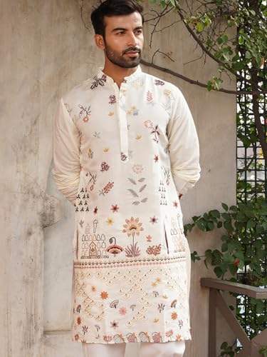 Image of Jompers Floral Embroidered and Sequins Kurtas (White, L)