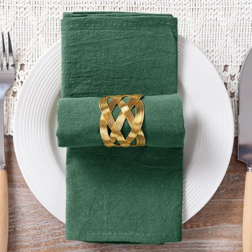 Image of MLMC 4 Pack Emerald Green Cloth Napkins Rustic Washable Cotton Linen Napkins Set of 4 17 inchx17 inch Reusable Dinner Napkins Cloth for Wedding Baby Shower Party Decor Use