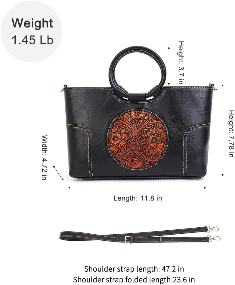 Vintage Leather Purse for Women Clutch Satchel Top-Handle Tote Bag Embossed Totem Shoulder Handbags - Image 3