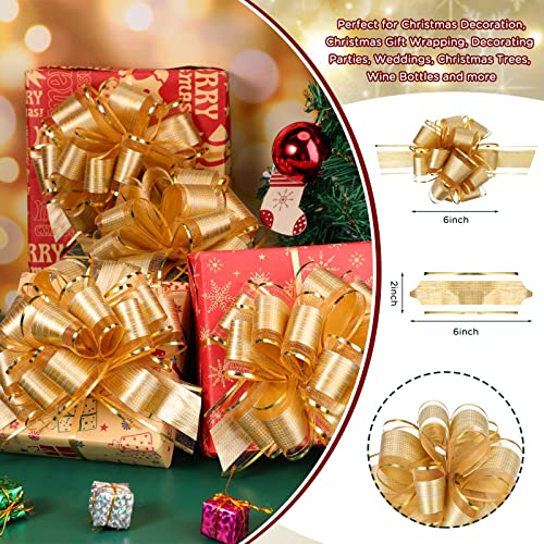 48 Pcs Large Pull Bows For Gift Wrapping Gift Bows Organza Pull Bow For Gift Baskets Big Ribbon Bows For Valentine's Day Easter Wedding Presents Decorating (Gold) #TOP1