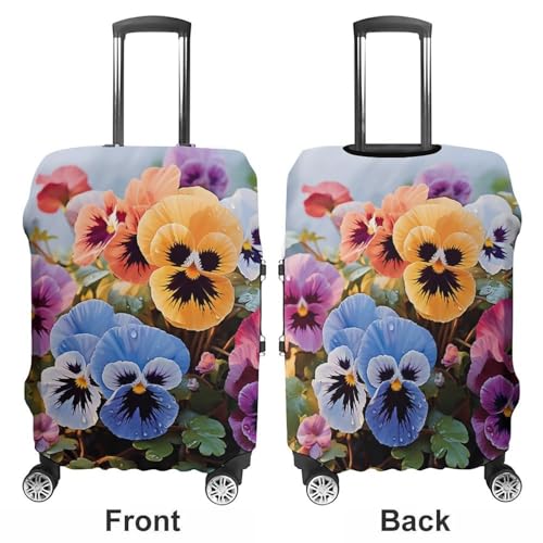 Pansy Flowers Luggage Cover, Washable Elastic Suitcase Cover Protector Fit 18-32 Inch Luggage3
