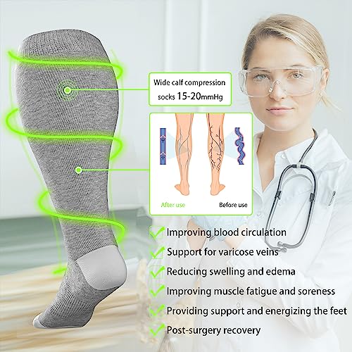 Image of LEVSOX Wide Calf Compression Socks for Women&Men Plus Size 15-20mmHg Knee High Large Support Stockings for Circulation
