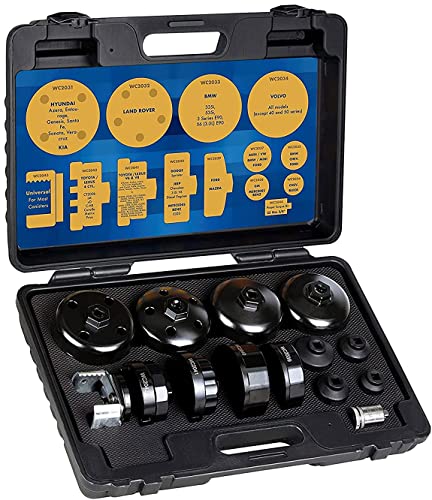 Premium Guard 14-Piece Cartridge Oil Filter Wrench Cap Set with Exclusive 25 Nm Preset Torque Bit for SAE and Metric – 3/8 inch Drive