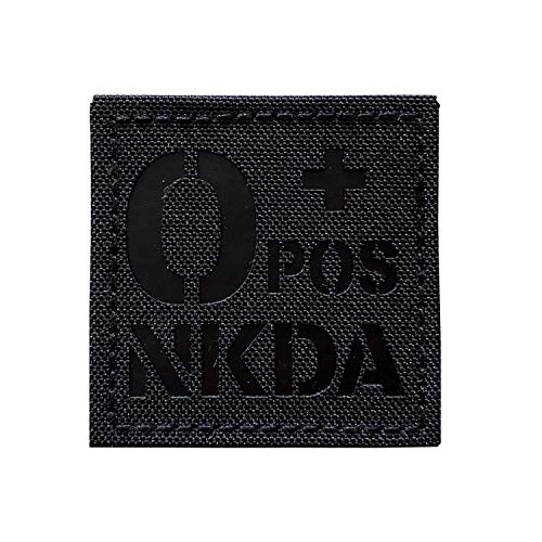 2x2 inch Black Infrared IR Tactical POS NKDA Blood Type Positive POS Patch with Hook and Loop (O+POS)