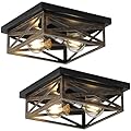 DIKAIDA 2Pack Rustic Flush Mount Ceiling Light Fixture, Modern Farmhouse Light Fixture, Kitchen Hallway Light Fixtures for Bedroom,Dining Room Entryway,Industrial Metal Cage Ceiling Light