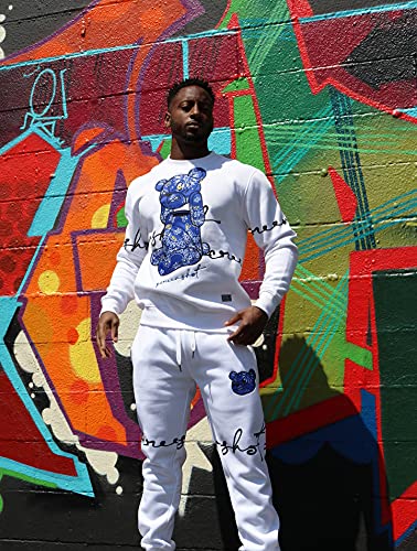 Screenshot-P1122 Mens Hip Hop Premium Classic Fit Urban Fleece Pants - Paisley Bear Head Animation Street Fashion Sweatpants-White-Medium #TOP1