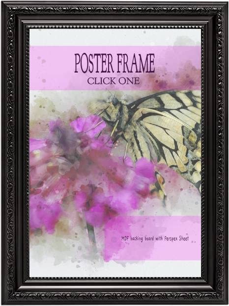 Click One Vintage Black Frame 55 x 45 cm Shabby Chic Picture/Photo/Poster Frame High Clarity Styrene Shatterproof Perspex Sheet Ready to hang