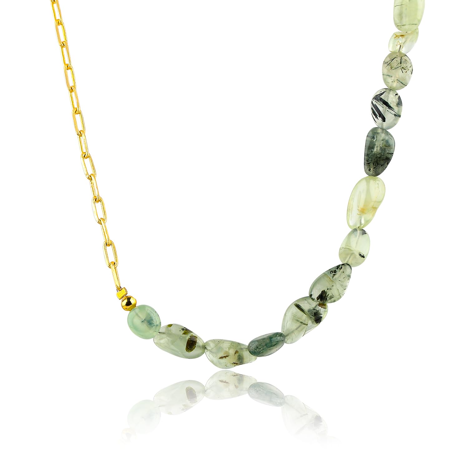 Tumble Beads Necklace with Paperclip Chain – Half Gemstone Beads Half Gold Plated Chain, Hypoallergenic, 18 Inch Minimalist Handmade Necklace for Women, Gift Ready