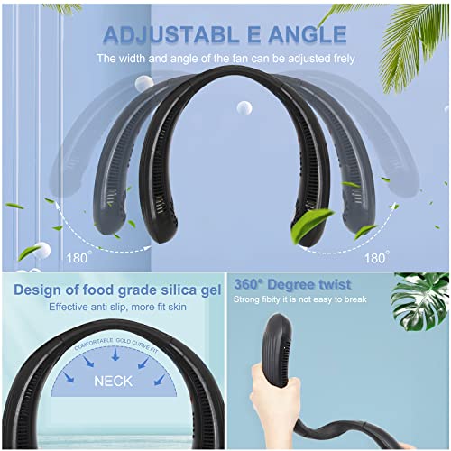 Image of Portable Hanging Neck Fan, Personal Wearable Bladeless Neck Fan, 3 Speeds USB Rechargeable Fan, 360 Cooling, Low Noise, for Travel, Indoor & Outdoor (Black)