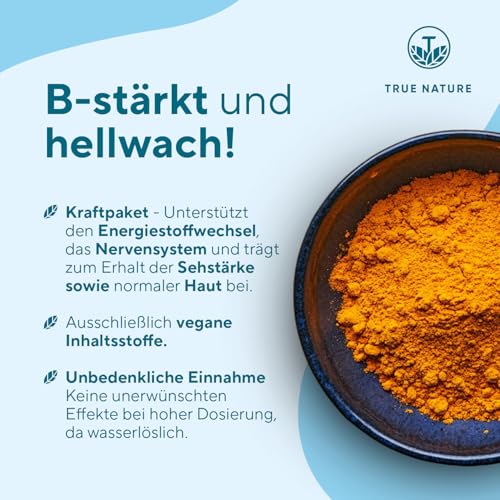 Vitamin B2 Riboflavin - Hochdosiert: 250mg Riboflavin - 240 Kapseln (Big Pack) - Unterstützt Energiestoffwechsel, Haut und Nerven - Laborgeprüft - Vegan & Deutsche Produktion - TRUE NATURE