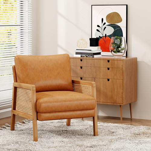 Sillón con brazos de ratán natural Marrón