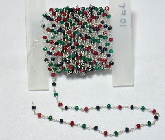 Chaîne rosaire en jade perles rondelles fil enroulé argent 925k pour création bijoux au pied