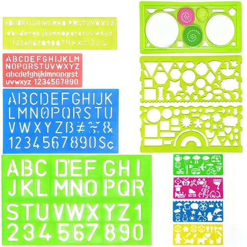 11 Pcs Stencils Letters Letter Stencil Stencils for Painting Alphabet Stencil Letters Stencills Plastic Number Stenci Reusable Letter Guides for Painting Number Lettering Stencil