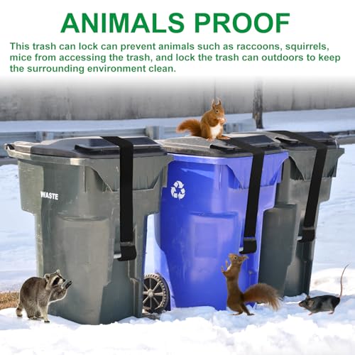 Image of 4Pcs Trash Can Lid Locks,Universal Adjustable Garbage Can Locks,Trash Can Locks Outdoor Bear Proof Trash Can Strap for Animals, Squirrels, Dogs, Raccoons, Locking Garbage Can During Strong Winds