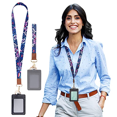 Ssiyiya Neck Lanyard Wristlet Strap Set, Fashion Print Neck Lanyard with Badge Holder Heavy Duty for Key Chain Holder for Women Men Keys ID Badges Card Phone