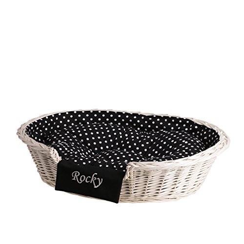 Corbeille, Panier pour Chien ou Chat Ovale en Osier Blanc avec Joli Broderie