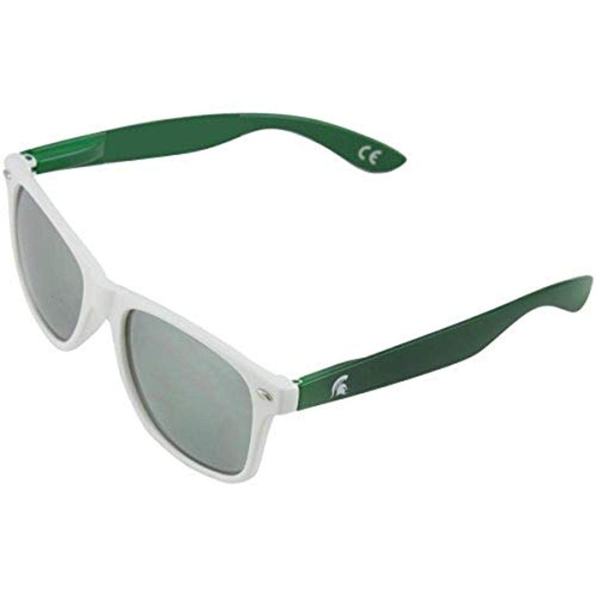NCAA Michigan State Spartans MIST-2 White Front Temple, Green Lens Sunglasses, One Size, White