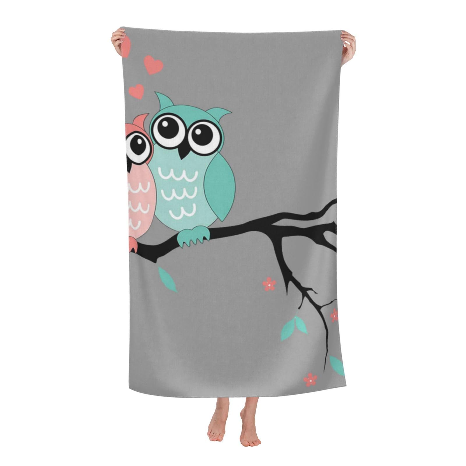 HYUNDP Owl CoupleMicrofiber Beach Towels Bulk, Sand Free Quick Dry Beach Towel for Adults 30"x 909"