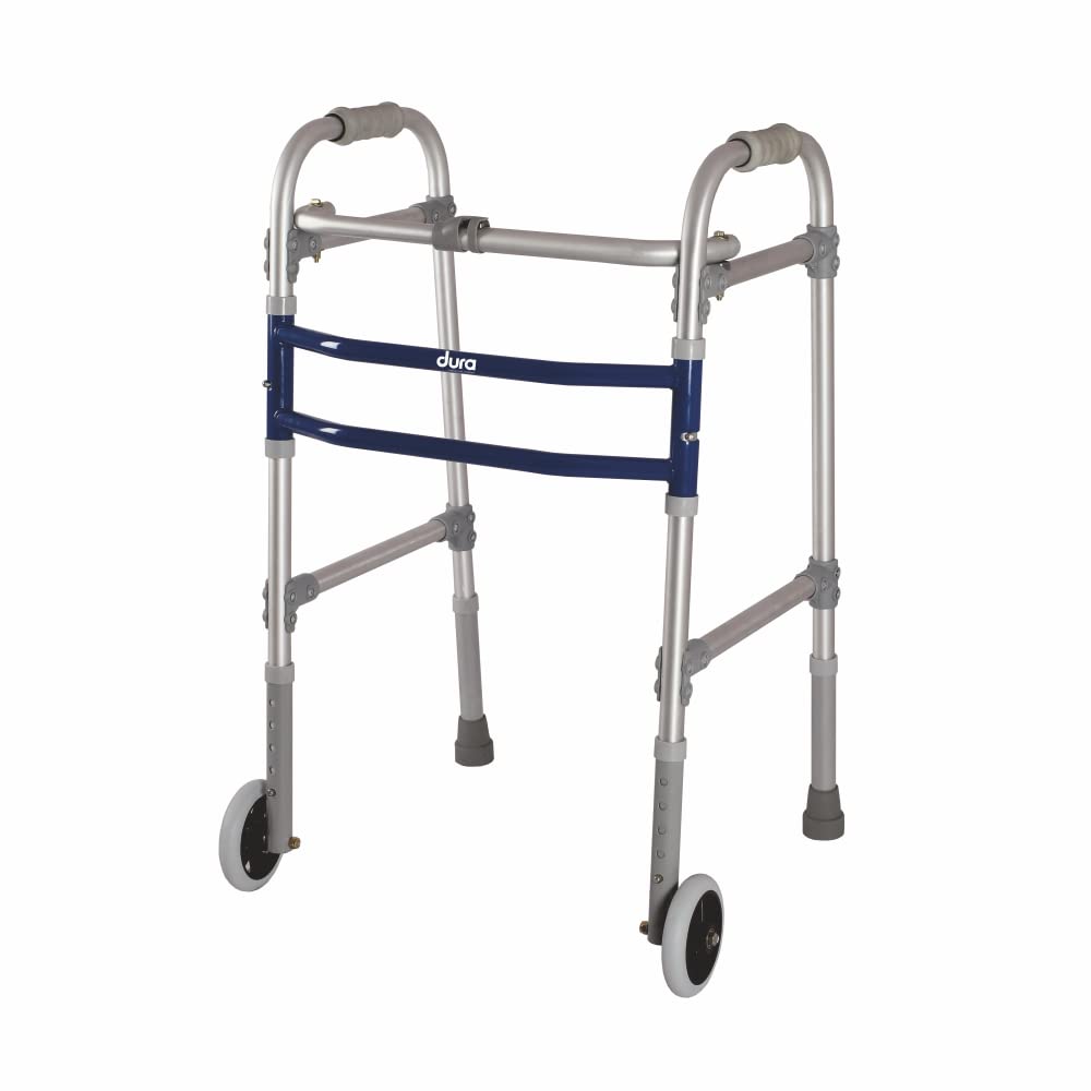 Vissco Dura Max Walker (Aluminium) With Straight Wheel for Elderly & Physically Challenged, Foldable,Light Weight & Adjustable Height (Grey)