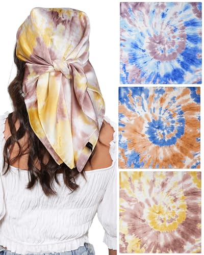 Molans 27.5 Inches Silk Hair Scarf for Women,3Pcs Square Satin Head Scarves,Vintage Bandanas for Neckerchief Handbags