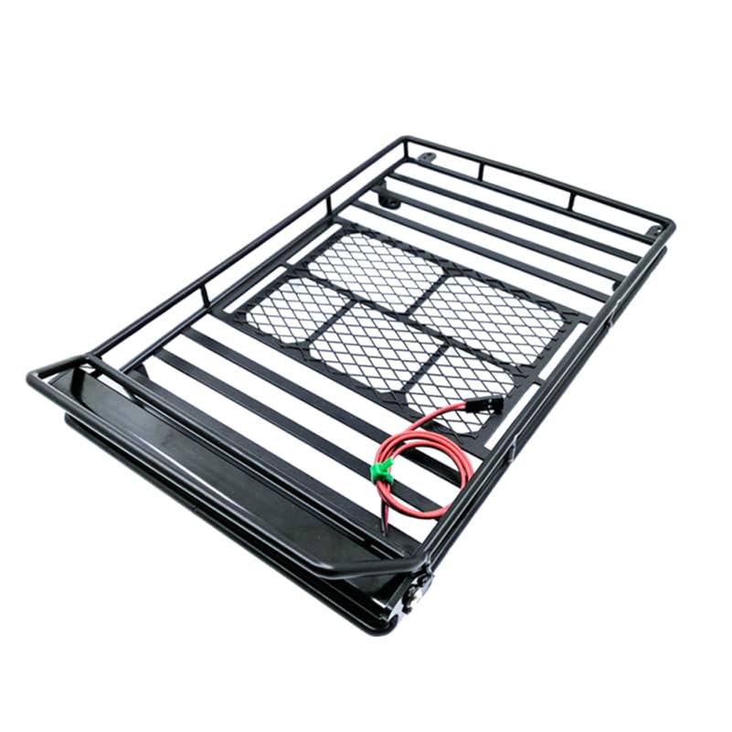 Jojofuny Metal Simulation Climbing Car Roof Luggage Rack with Lights 9X5.5 Inch Universal Toy Rc Car Top Carrier Storage Basket(for Toy Model Use Only)
