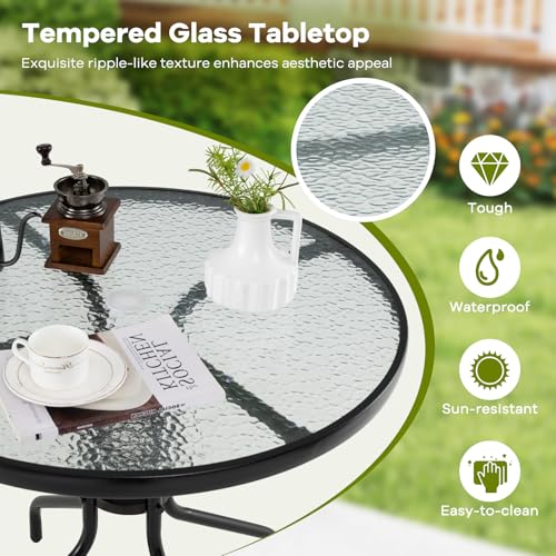 Image of Giantex 31.5 inch Outdoor Bistro Table, Patio Round Dining Table w /Tempered Glass Tabletop & 2 inch Umbrella Hole, Heavy-Duty Metal Frame for Garden Yard Poolside Porch (31.5 inchx31.5 inchx28.5 inch)