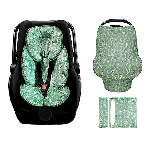 Image of Baby Car Seat Head and Body Support,Baby Car Seat Strap Covers Shoulder Pads for Baby Kid,Baby Car Seat Cover Girls, Infant Carseat Canopy
