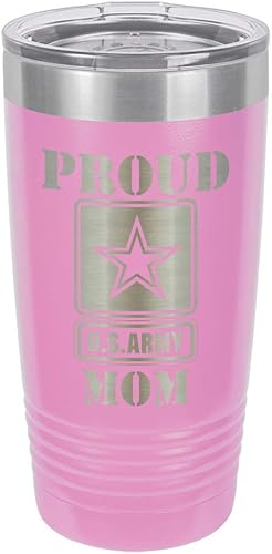 PROUD ARMY MOM LIGHT PURPLE Vaso de bebida de 20 oz con pajita  Taza de viaje grabada con láser con citas divertidas  Comparar con Yeti Rambler