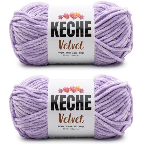 Image of Keche Velvet Yarn for Crocheting, Soft Chenille Bulky Baby Blanket Amigurumi Yarn 2x100 gr (2x132 yds) (2 Skeins) Lilac