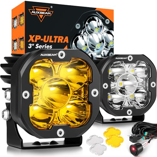 Auxbeam XP-Ultra Series Hyperspot LED Pods, 3 Inch 80W Spot Beam Offroad Lights, 9600LM Amber White Dual Color, 30° Spotlight Yellow Fog Ditch Lights, for 4x4 Jeep Ford Toyota, Pair XP-Ultra
