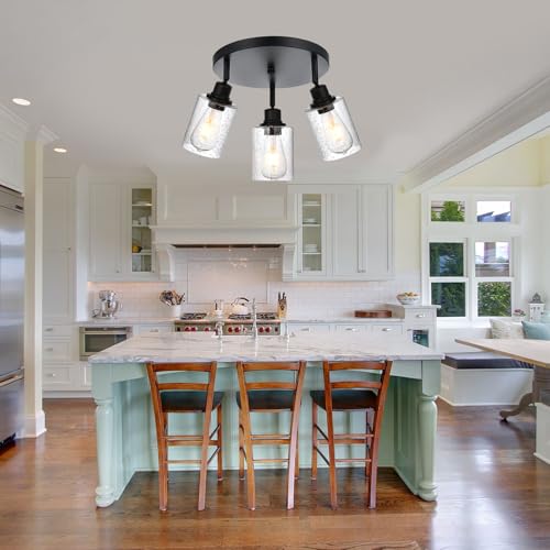 Image of 3 Light Modern Track Lighting with Flexibly Rotatable Light Head, Black Track Lighting Fixtures Ceiling Industrial Kitchen Round Ceiling Spotlight for Home Dorm Dining Room Hallway Closet