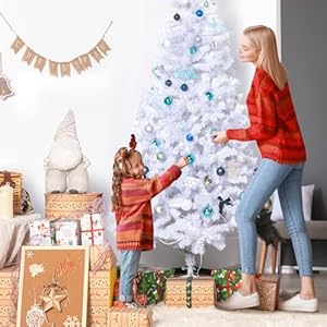 6ft Prelit White Christmas Tree with Remote Control, Artificial Christmas Tree with 250 Warm & Multi-Color Lights, Time Functional Hinged Full Tree with 859 Tips, Party & Office Decoration 6ft Prelit White Christmas Tree with Remote Control Artificial Christmas Tree with 250 Warm Multi Color Lights Time Functional Hinged Full Tree with 859 Tips Party Office Decoration