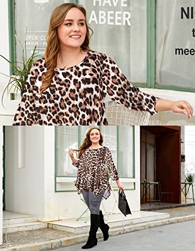 Larace Leopard Print Tops For Women Tunics Plus Size 3/4 Sleeve Tee Shirts Loose Fit Clothing For Leggings(2X, A-Leopard08) #TOP4