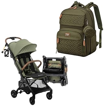 BabbleRoo Hoplite Travel Stroller Seagrass & Travel Diaper Bag Army Green