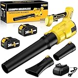 Laubbläser Akku, 21V Bürstenloser Laubbläser mit 8000mAh Akkus und Ladegerät, 22.000 U/min, 257 km/h, 3 Geschwindigkeitsstufen für Terrassen, Gärten, Häuser (mit 2X Akkus)