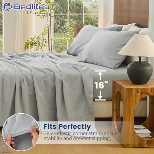 Image of Bedlifes 100% French Linen Queen Bed Sheet Set - 16 inch Deep Pocket, 4-Piece | Soft & Durable, Breathable & Cooling, Pure Flax Linen, OEKO-TEX Certified, Moisture-Wicking, Easy Care, Machine Washable