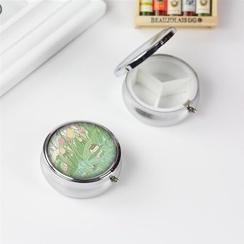 Miniatura 3 de Pastillero redondo de anime lindo Kawaii verde 3 compartimentos decorativo bolsillo bolsillo portátil mini viaje medicina tableta vitamina soporte