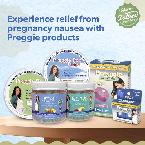 Image of Three Lollies Preggie Anti-Nausea Wristbands for Pregnancy, Acupressure Wristbands for Morning Sickness Support, Drug-Free for Travel & Motion Discomfort, Reusable, 1 Count, 2 Wristbands, Beige