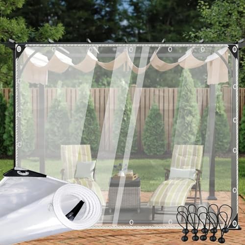 Transparente PVC-Plane Strapazierfähig, Wasserdicht Durchsichtige Vinylplane Vorhänge Für Den Außenbereich Anti-Aging Markisenüberdachung Terrassenüberdachung(Size:2x3m/6x9ft,Color:Löschen)